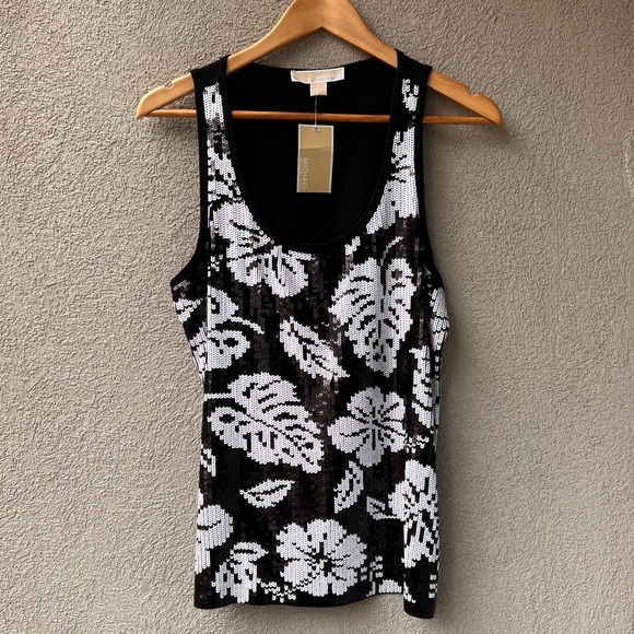 MICHAEL Michael Kors Leaf & Floral Sequin Modal Tank Top - Picture 1 of 6